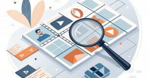 Loupe scannant une grille de vidéos éducatives YouTube