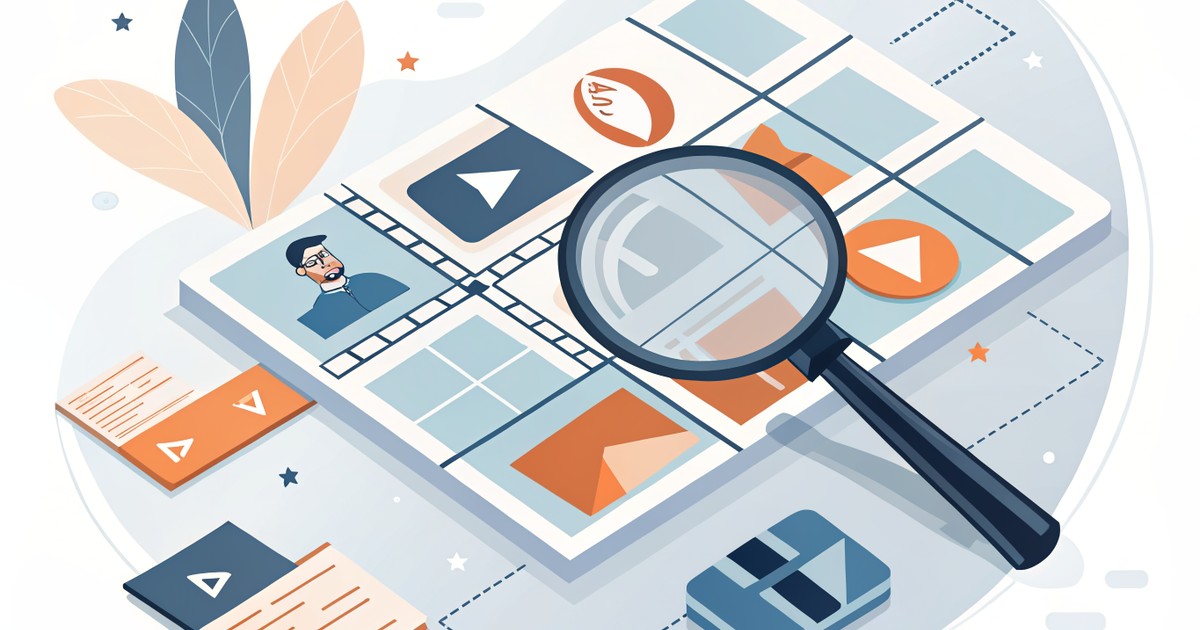 Loupe scannant une grille de vidéos éducatives YouTube