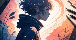 Illustration anime générée par PixAI sur une tablette graphique